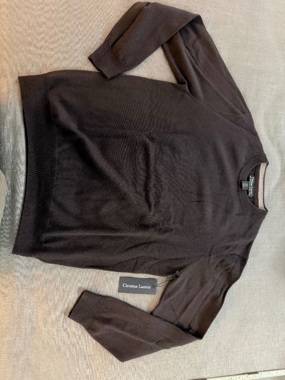 Christian Lacroix Men’s 100% EF Merino Wool Crewneck Sweater Medium Espresso